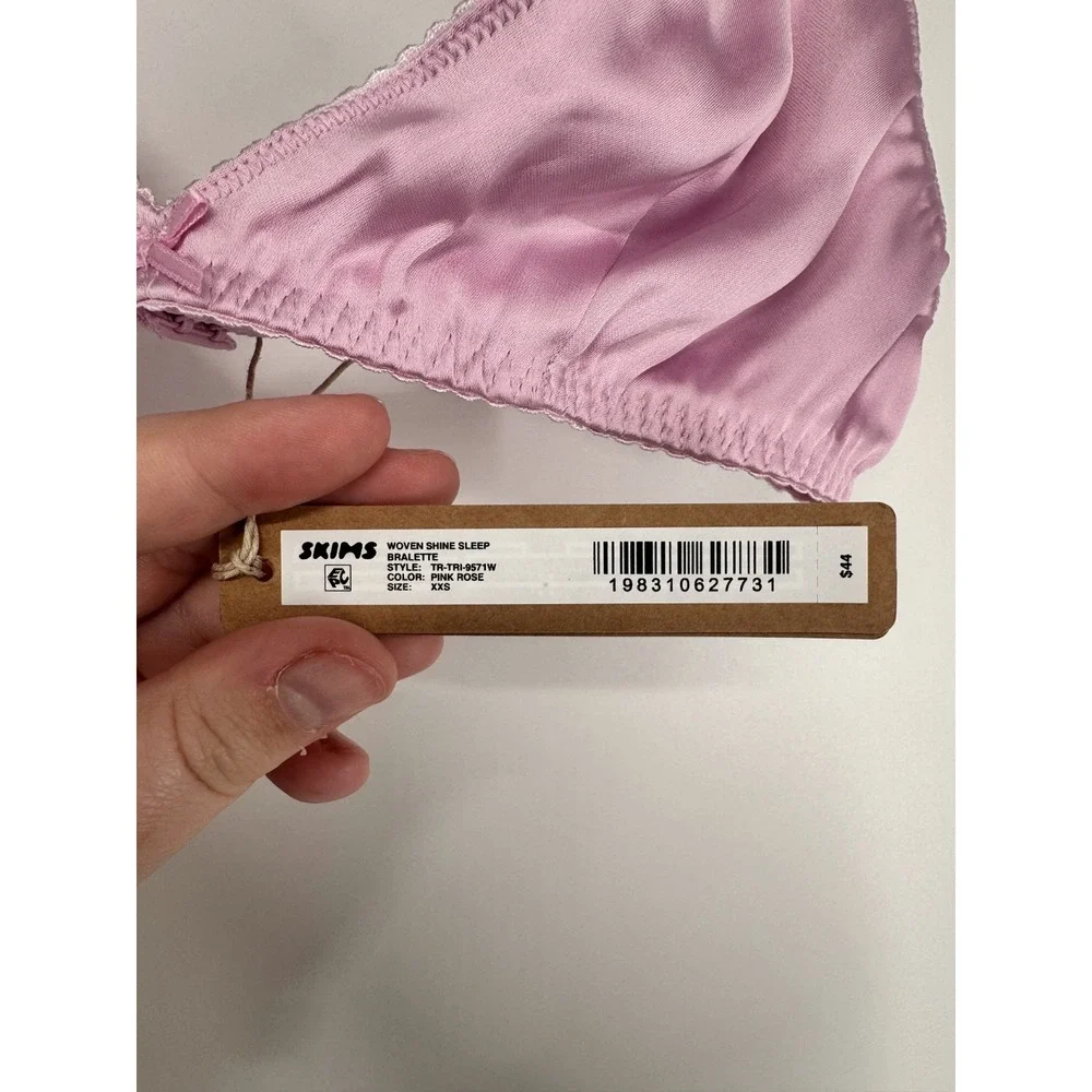 SKIMS Woven Shine Sleep Bralette Bra Womens XXS 2XS Pink Rose Soft Elastic Strap